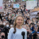 Greta Thunberg stands onstage during a Fridays for Future global climate strike in Berlin, Germany.